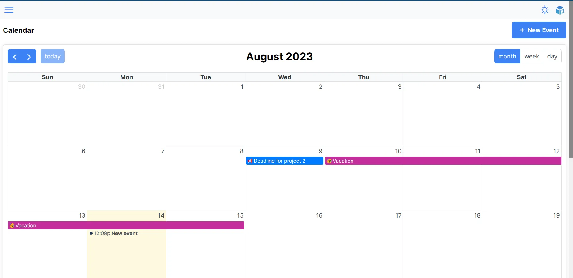 Calendar view