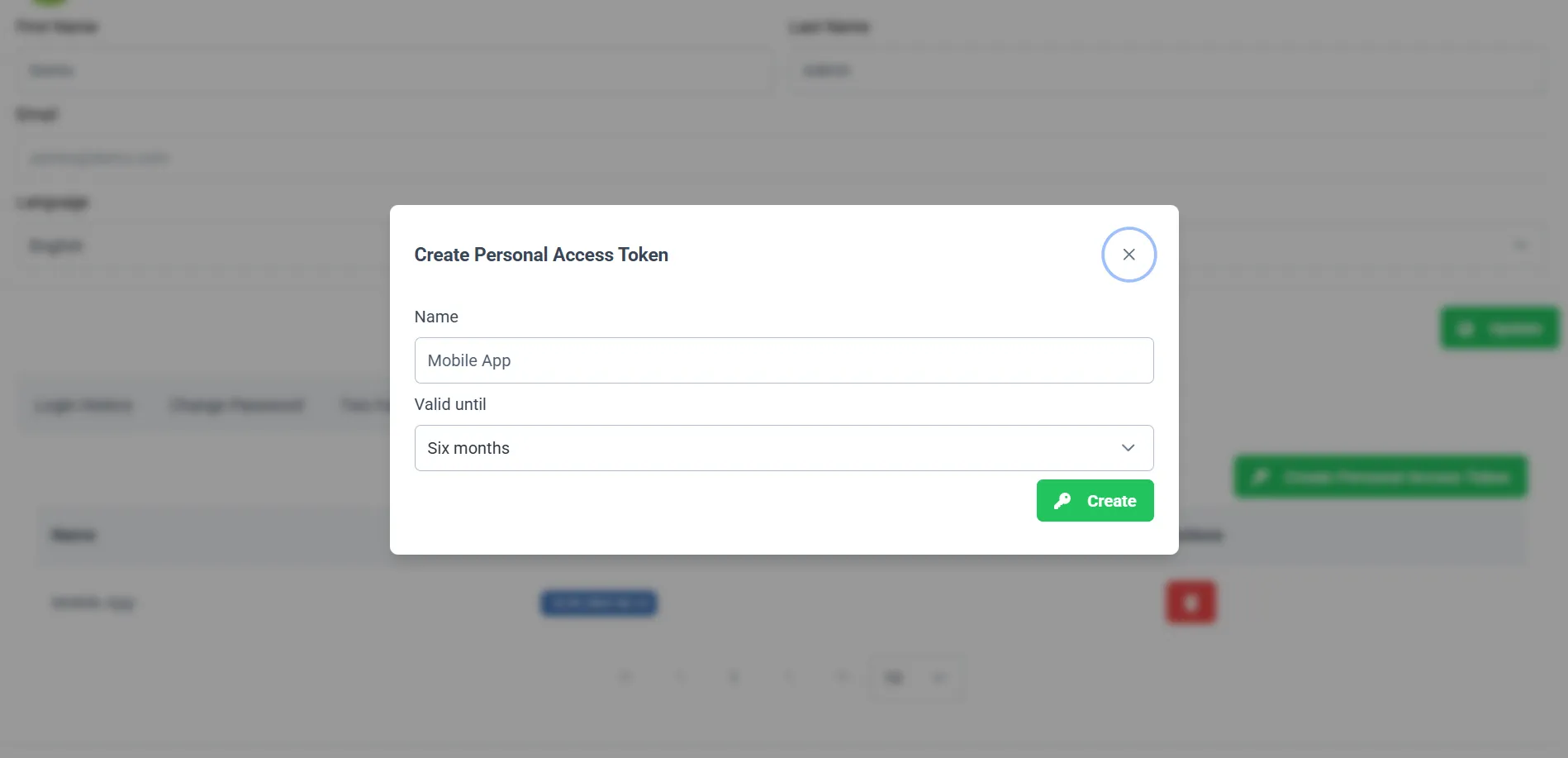 Create token