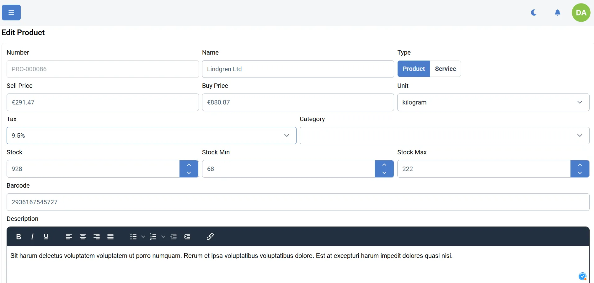 View edit product
