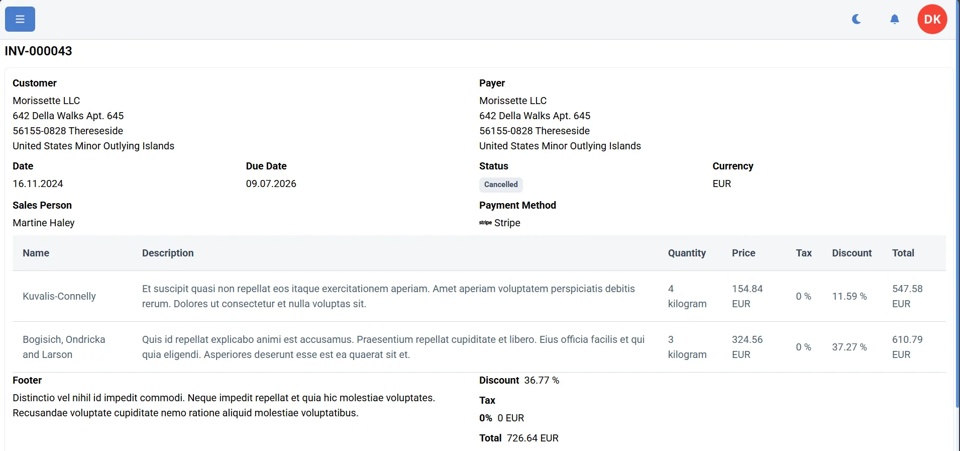Invoice details