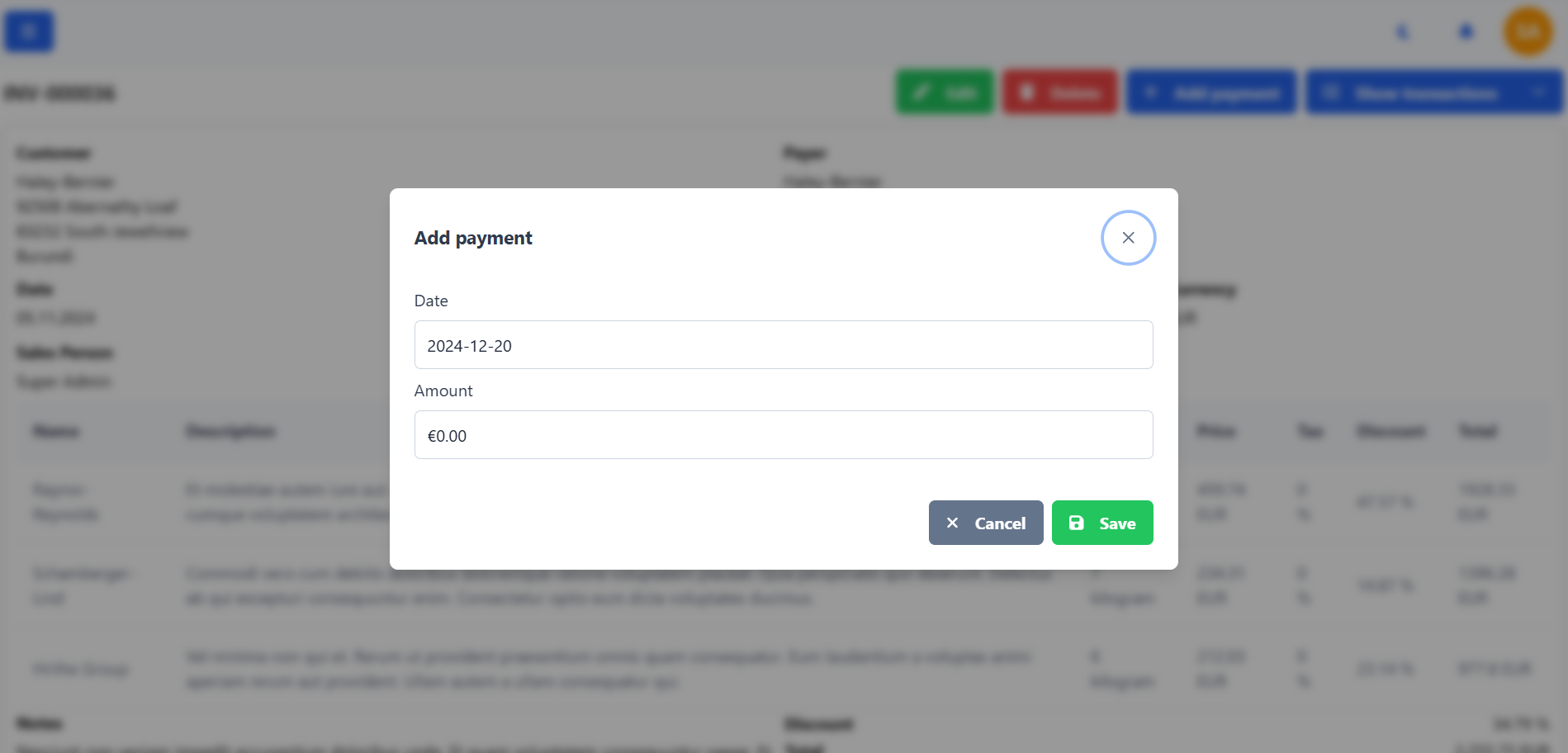 Add payment to invoice