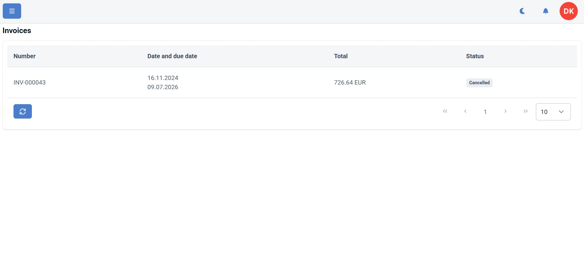 Invoices view