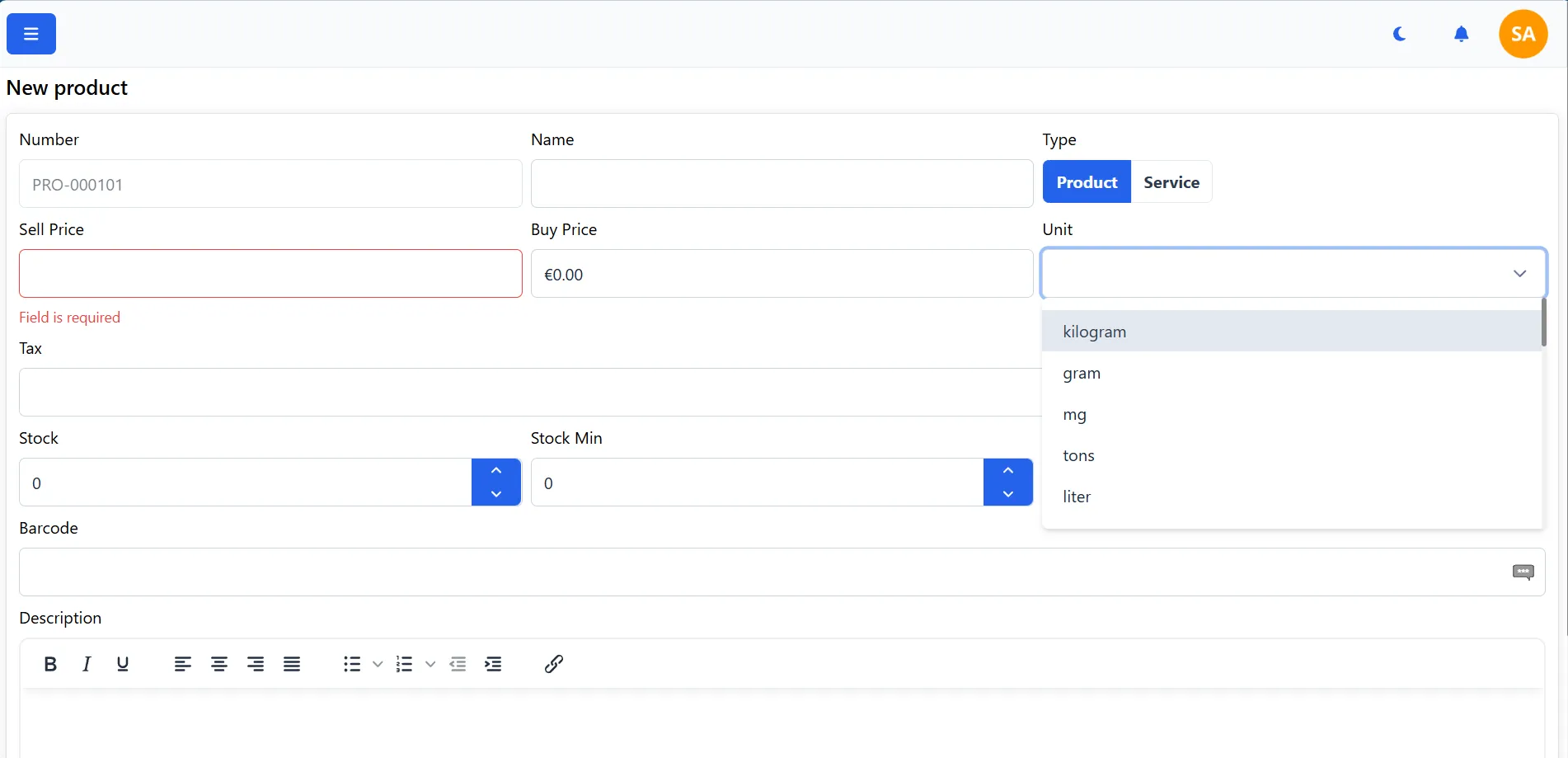 View edit product
