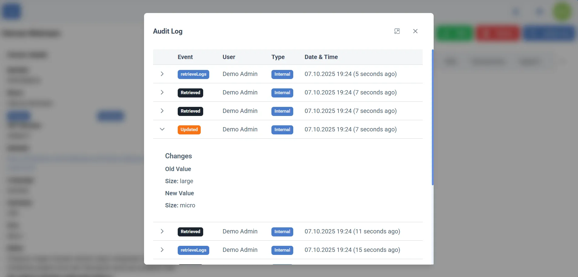 Partner audit log