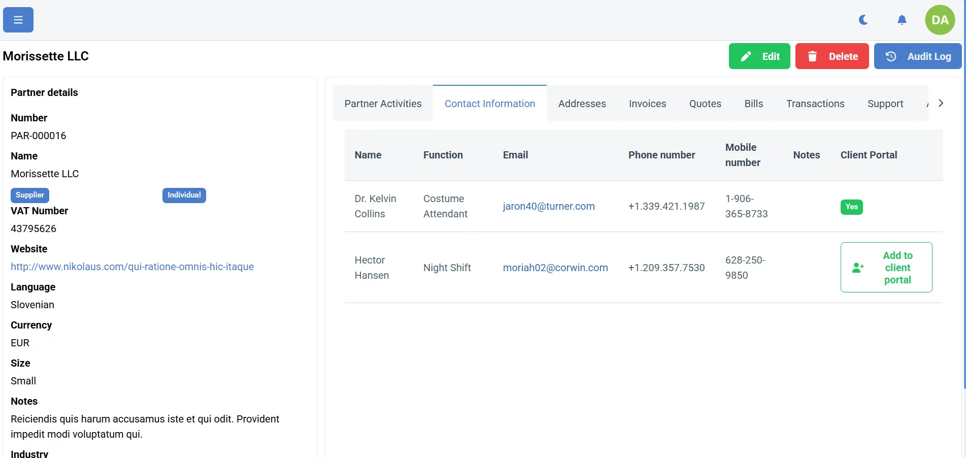 Partner contacts