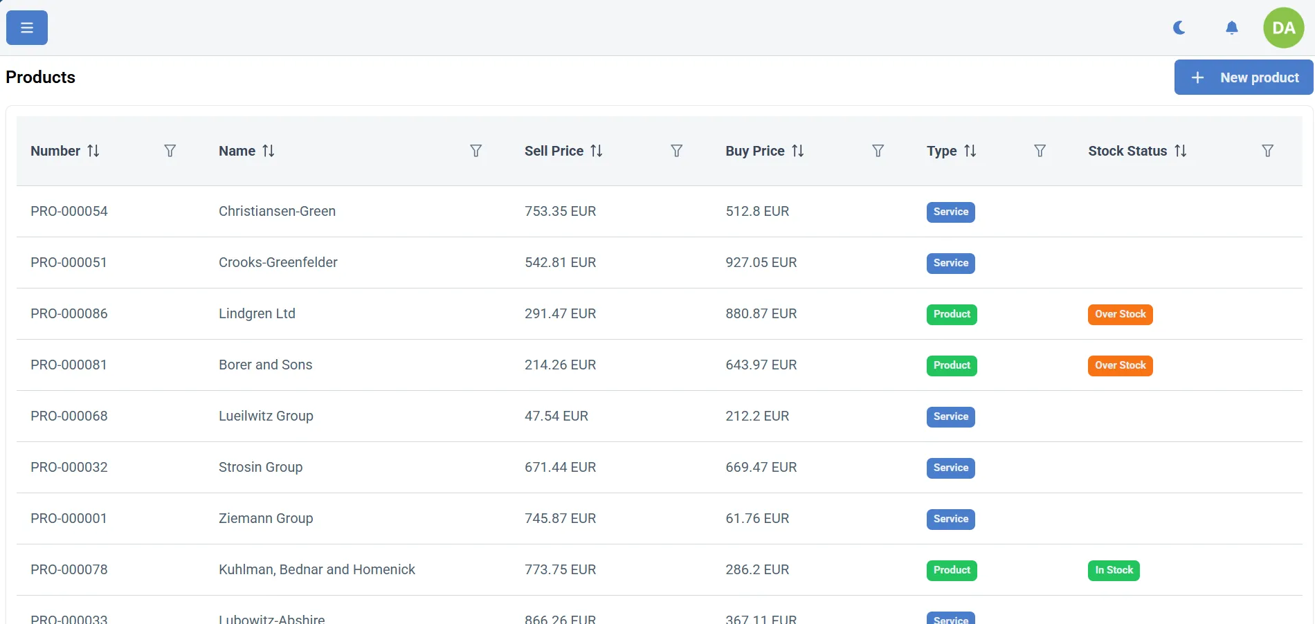 Product list