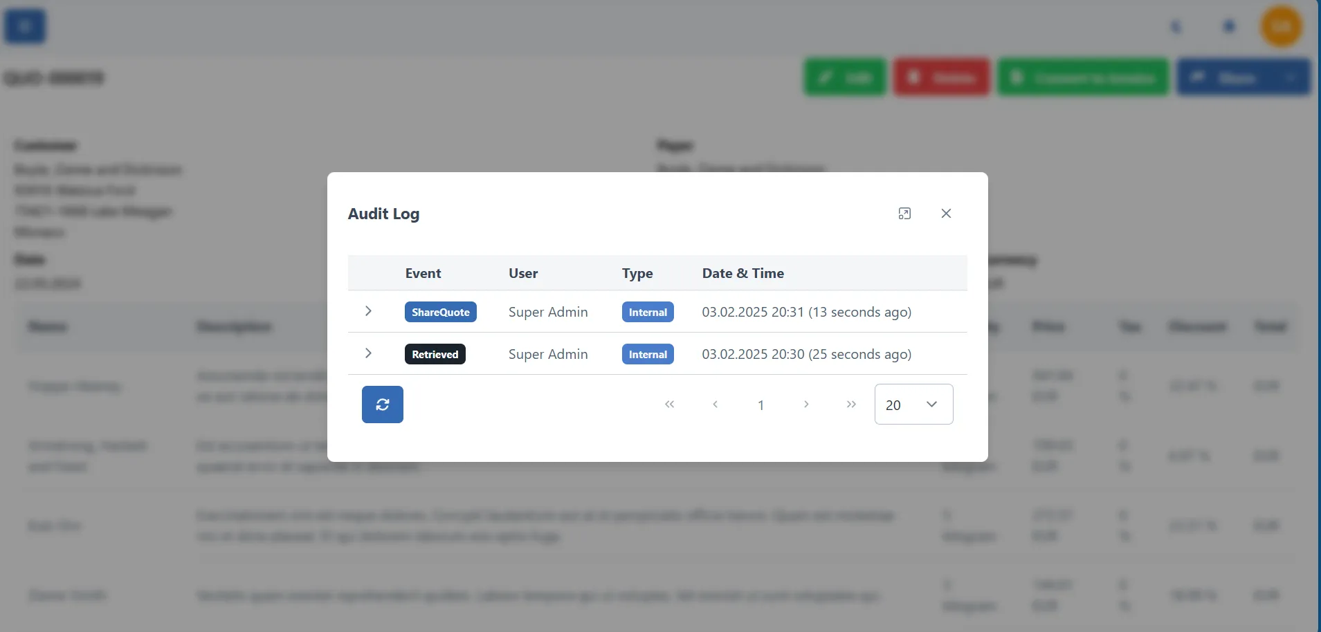 Audit log