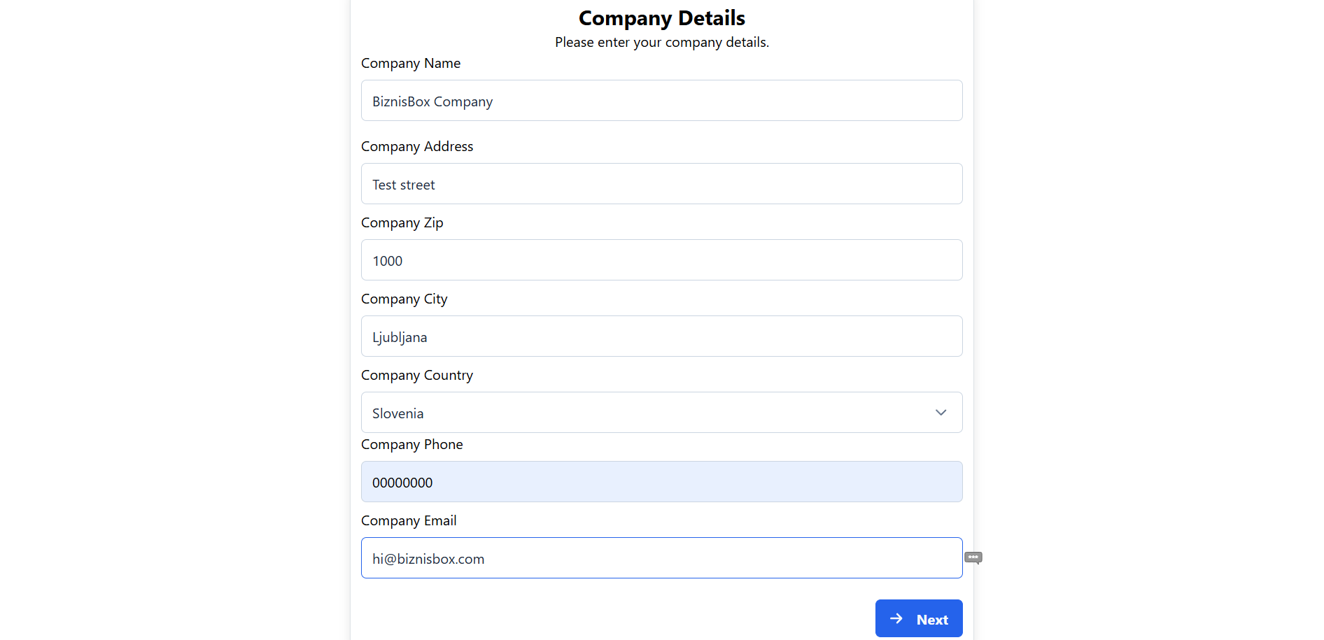 Company configuration