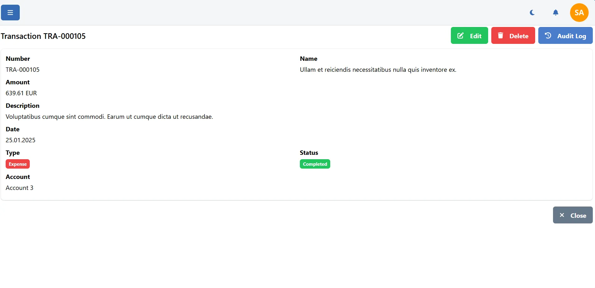 Transaction details