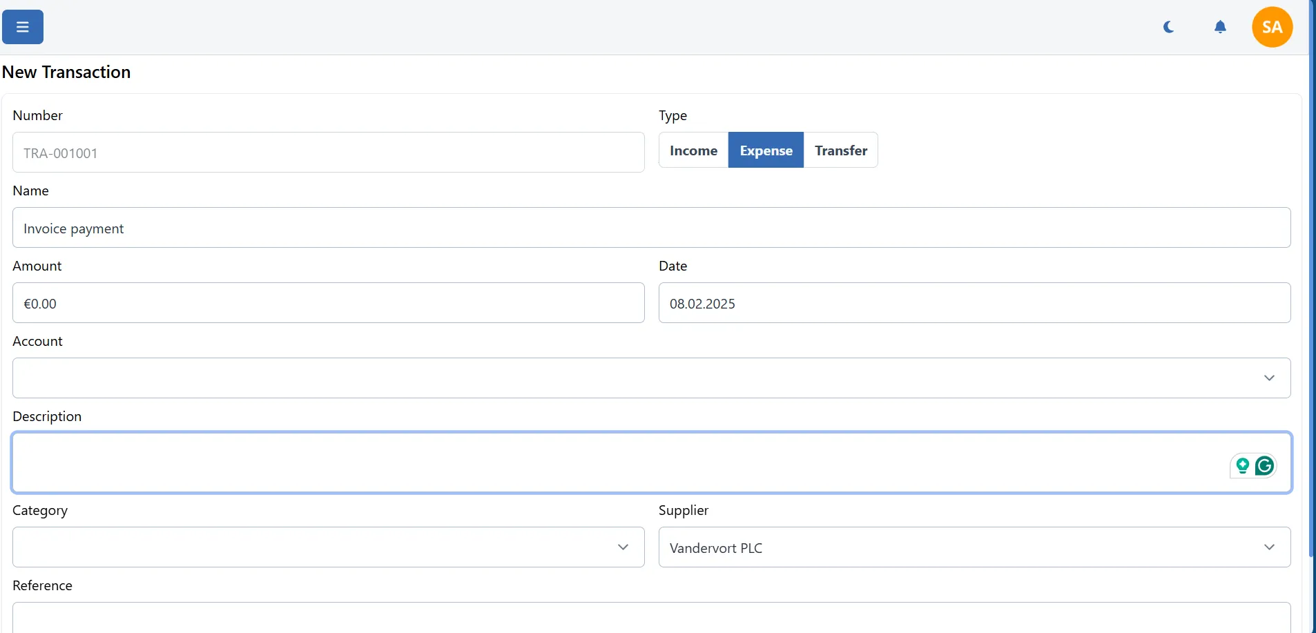 Add transaction