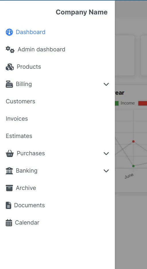 BiznisBox side menu